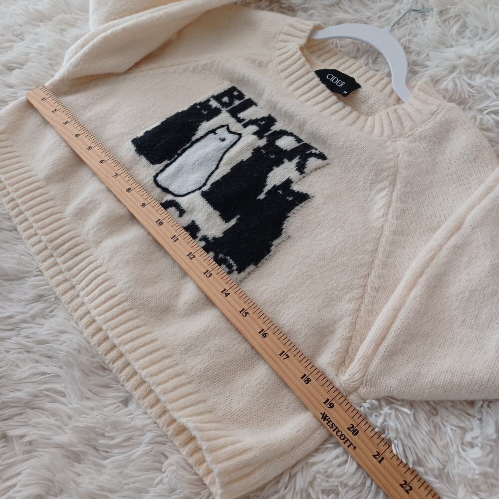 Cider Sweater Black Cats Preppy Cropped Size M Beige - Picture 5 of 7